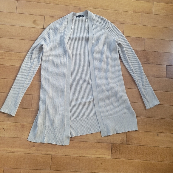 Verve Ami Ribbed Open Front Cardigan Neutral Beige Minimalist Long Sleeve Size S - Picture 3 of 5